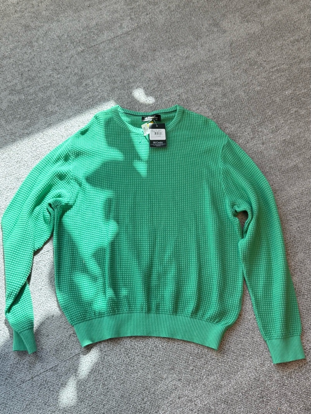 NWT St Croix XL Vine Green Popcorn Stitch Crewneck Sweater Made USA